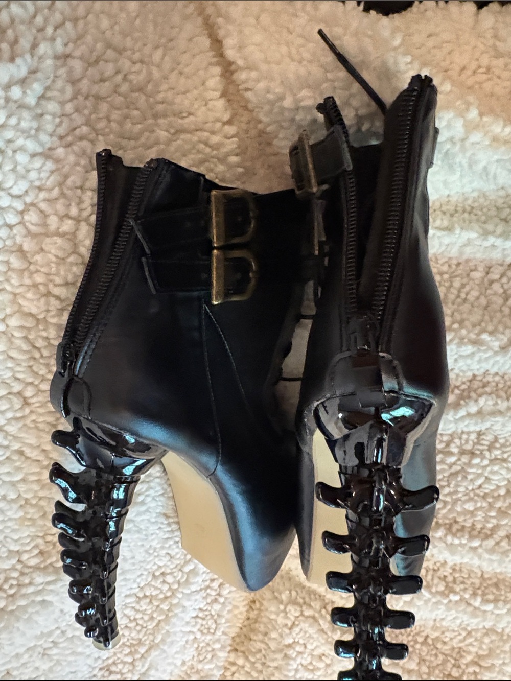 Women's Black Lace-Up Platform Ankle Boots Goth Skeleton Spine Heel ?Shoe Story - Picture 12 of 16